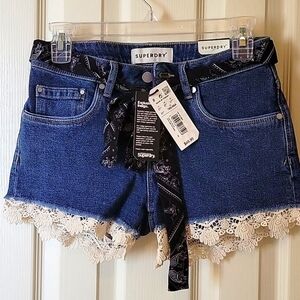 Superdry blue jean and Lace Shorts size 27 NWT